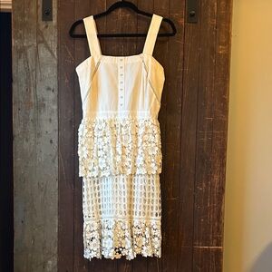 Boston Proper Ivory Floral Lace Midi Dress